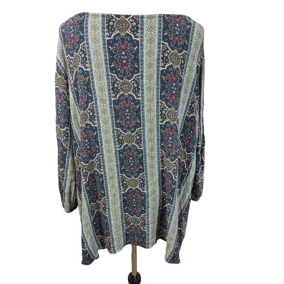 Avenue Womens Boho Tunic Green Floral Gauzey Ruched Tie Sleeves Plus Size 30/32 - Picture 5 of 7